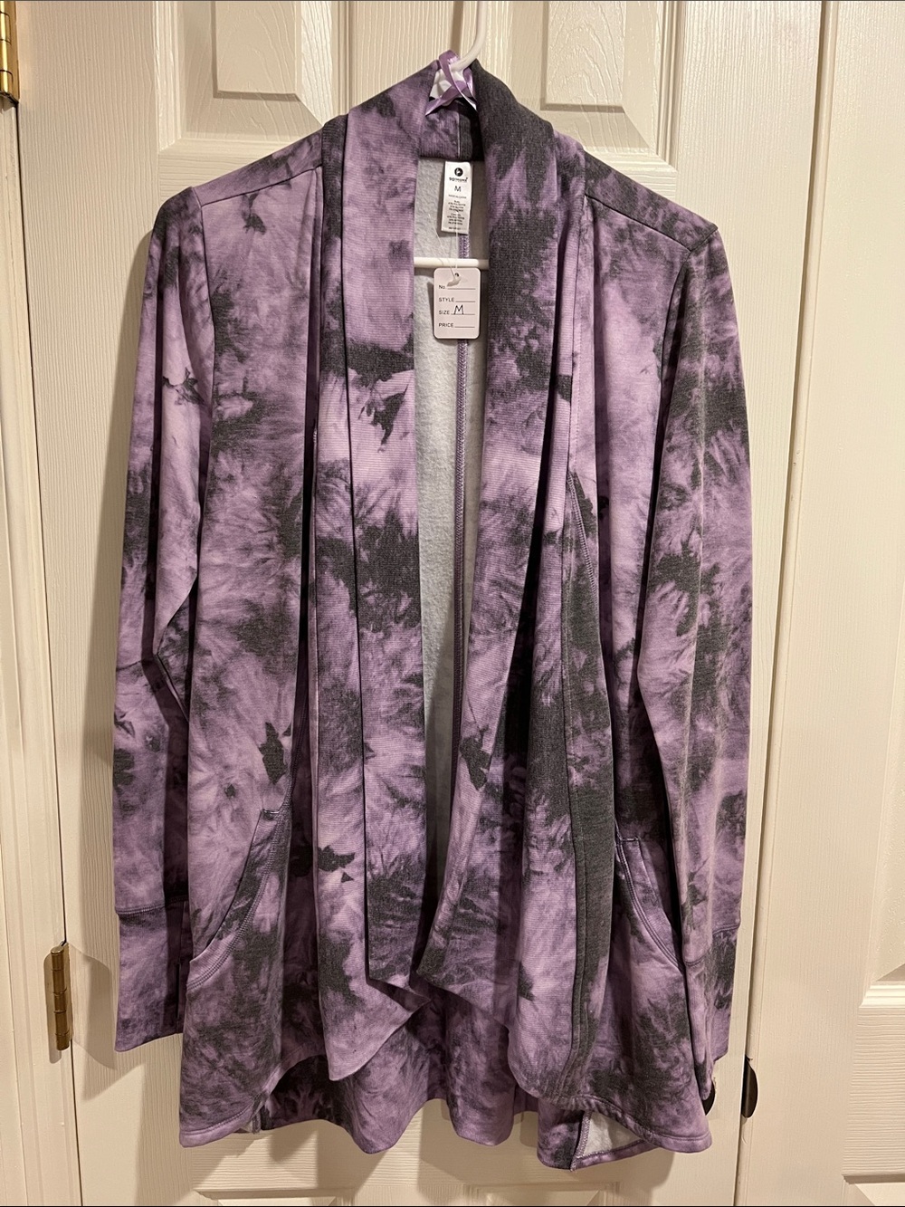 90 Degree By Reflex Purple and Black Tie-Dye Open-Front Cardigan